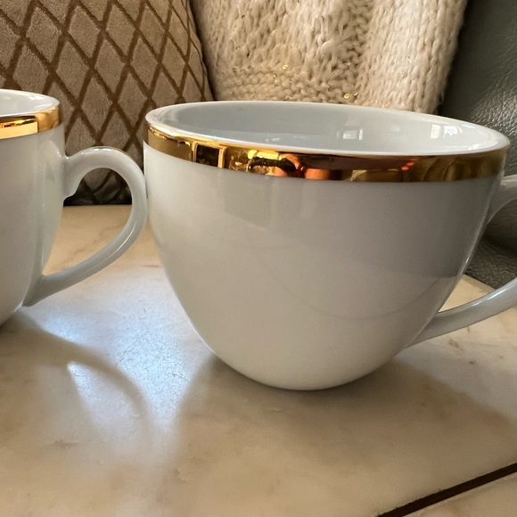 WILLIAMS SONOMA Brasserie JAPAN Gold Band PORCELAIN Tea Coffee Cups SET of 2 - Picture 4 of 16